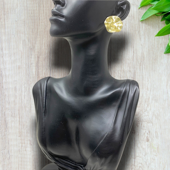 Vintage 1980s Wavy Green Swirl Enamel Pierced Button Earrings Modernist - Picture 3 of 5